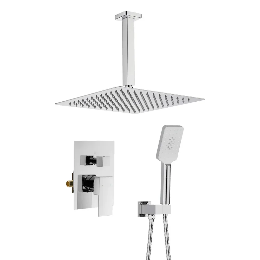 Casa Quadra Pressure Balanced 2-Function Ceiling Mount Shower System with Rough-In Valve Polished Chrome - CSF-4012CH