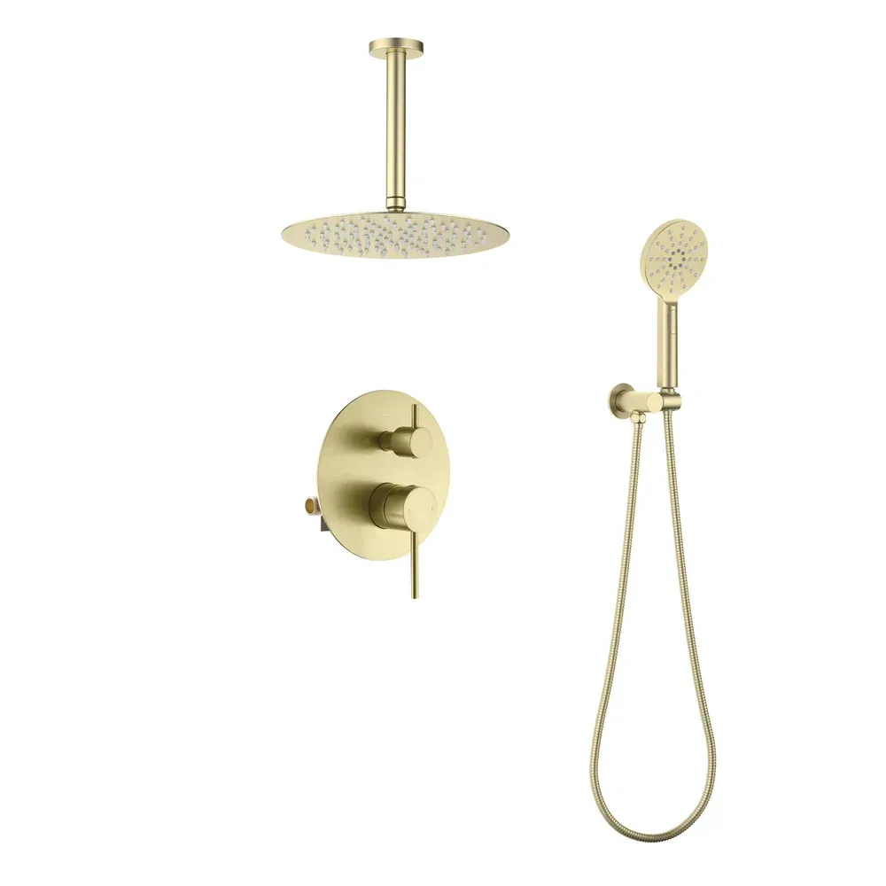 Casa Halo Pressure Balanced 2-Function Ceiling Mount Shower System with Rough-in Valve Brushed Gold - CSF-4008BG