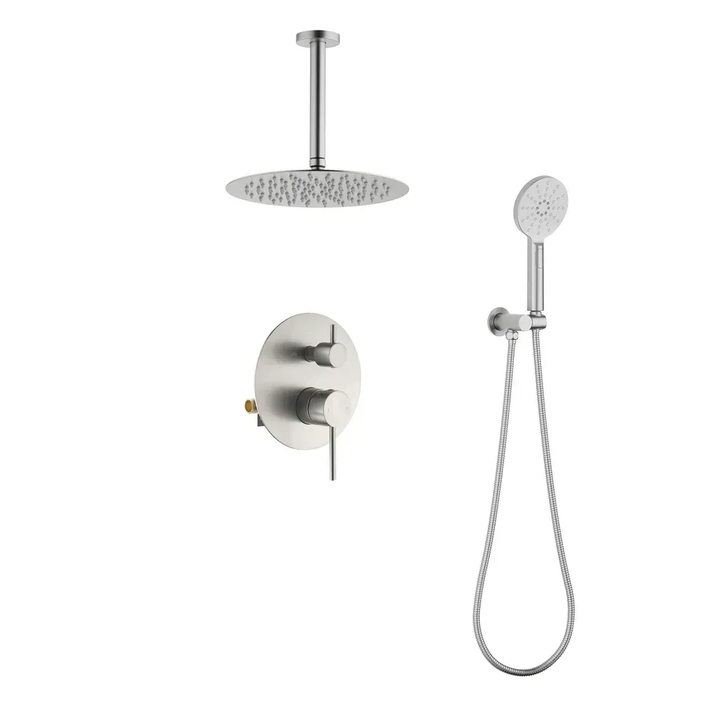 Casa Halo Pressure Balanced 2-Function Ceiling Mount Shower System with Rough-in Valve Brushed Nickel - CSF-4008BN