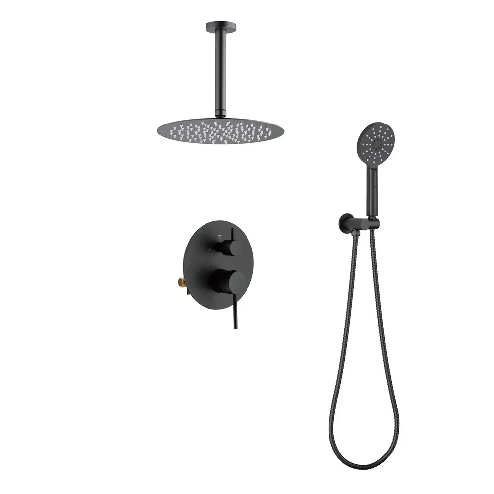 Casa Halo Pressure Balanced 2-Function Ceiling Mount Shower System with Rough-in Valve Matte Black - CSF-4008MB
