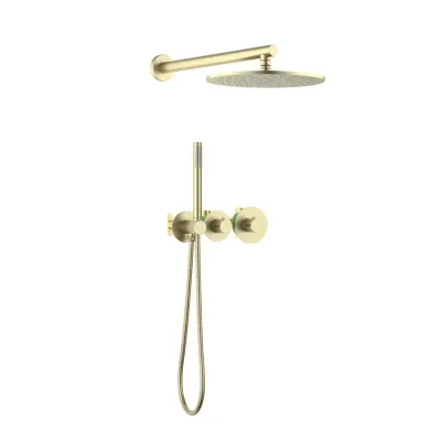 Halo 2-Function Thermostatic Wall Mount Shower System with Rough-in Valve Brushed Gold - KBCSF-4010BG