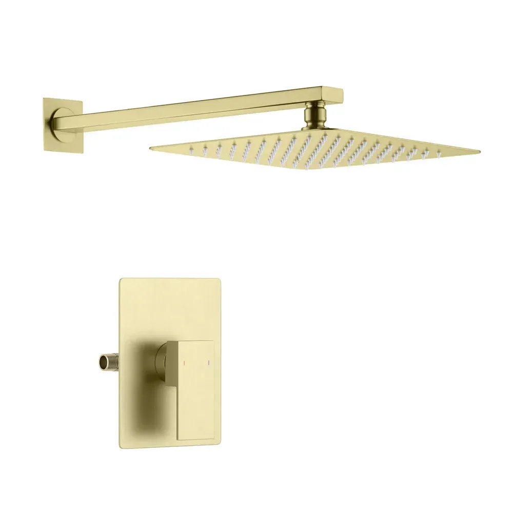 Casa Quadra Pressure Balanced Single Function Wall Mount Shower System with Rough-In Valve Brushed Gold - CSF-4011BG