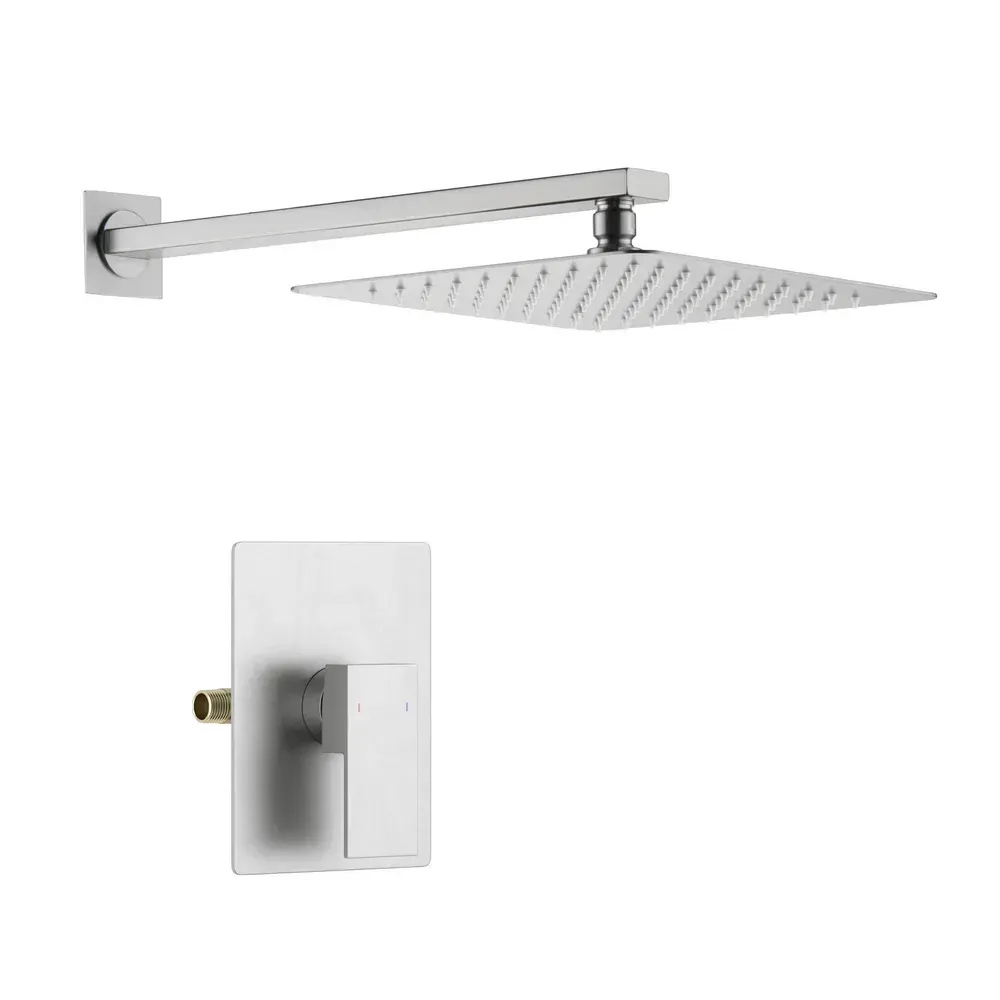 Casa Quadra Pressure Balanced Single Function Wall Mount Shower System with Rough-In Valve Brushed Nickel - CSF-4011BN