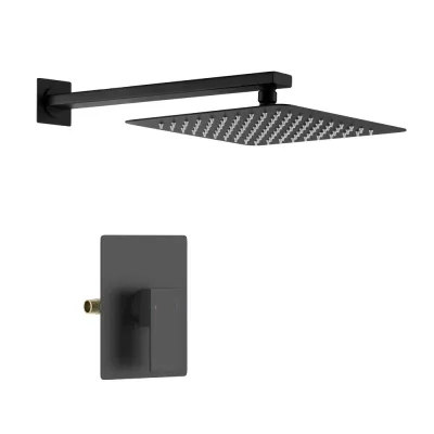 Casa Quadra Pressure Balanced Single Function Wall Mount Shower System with Rough-In Valve Mate Black - CSF-4011MB