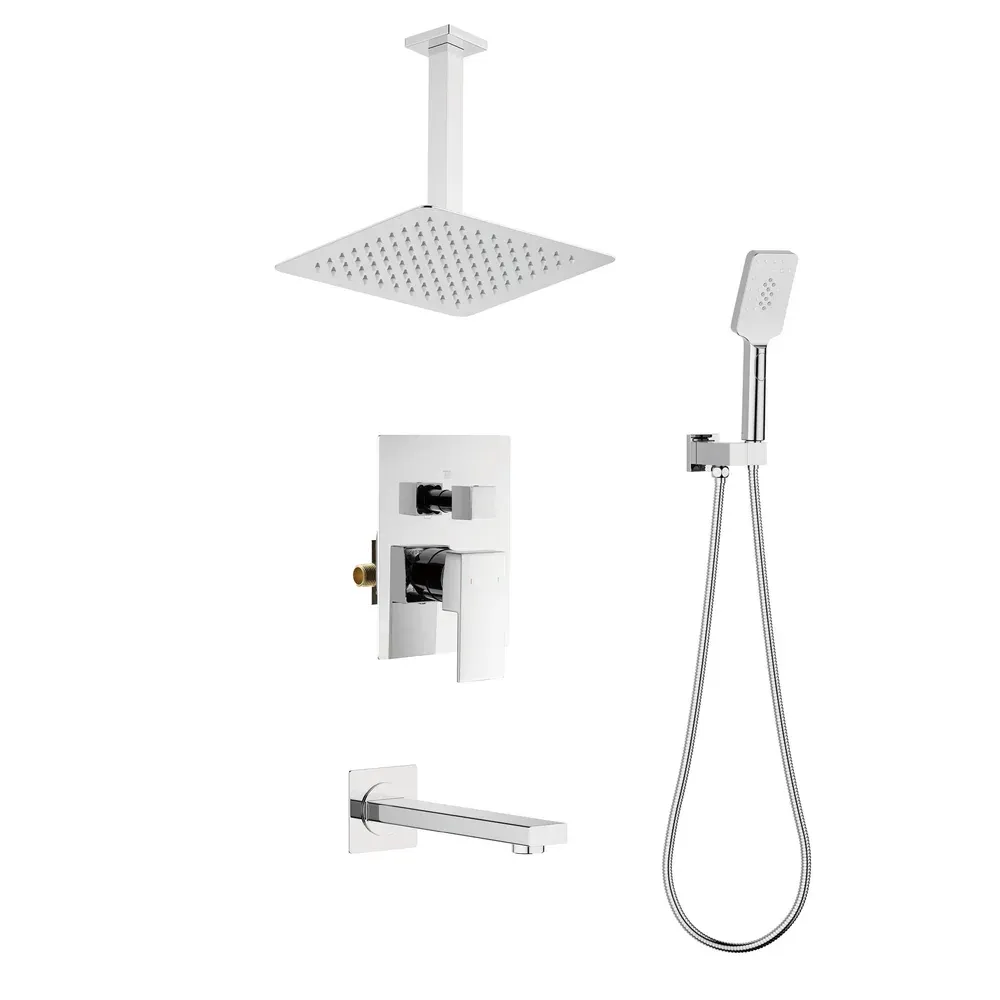 Casa Quadra Pressure Balanced 3-Function Ceiling Mount Shower System with Rough-In Valve Polished Chrome - CSF-4013CH