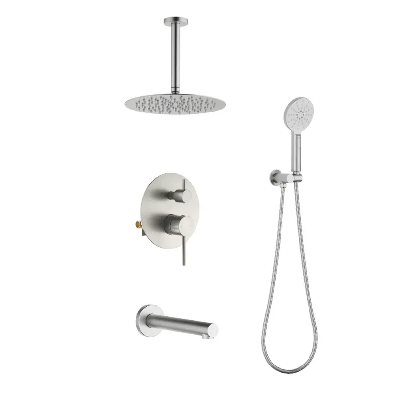Casa Halo Pressure Balanced 3-Function Ceiling Mount Shower System with Rough-in Valve Brushed Nickel - CSF-4009BN