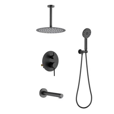 Halo Pressure Balanced 3-Function Ceiling Mount Shower System with Rough-in Valve Matte Black - KBCSF-4009MB