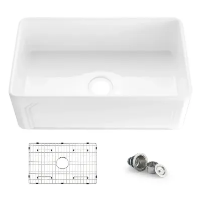 Nova 30" - AR White Reversible Fireclay Single Bowl Kitchen Farmhouse Sink - KBC2-30SFAR