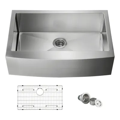 33" Handcrafted Farmhouse Apron Single Bowl Stainless Steel Kitchen Sink - KBC1-33SF