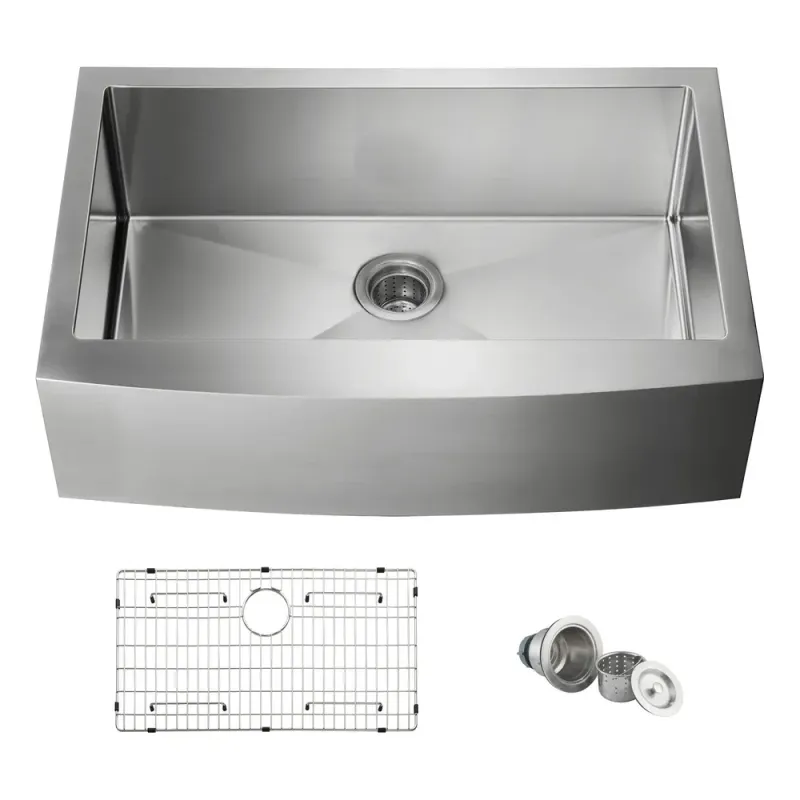 33" Handcrafted Farmhouse Apron Single Bowl Stainless Steel Kitchen Sink - KBC1-33SF