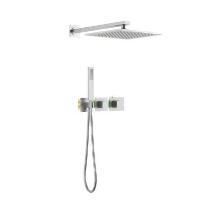 Quadra 2-Function Thermostatic Wall Mount Shower System with Rough-in Valve Brushed Nickel - KBCSF-4014BN Quadra 2-Function Thermostatic Wall Mount Shower System with Rough-in Valve Brushed Nickel - KBCSF-4014BN
