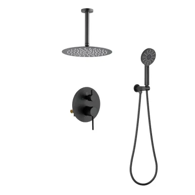 Halo Pressure Balanced 2-Function Ceiling Mount Shower System with Rough-in Valve Matte Black - KBCSF-4008MB