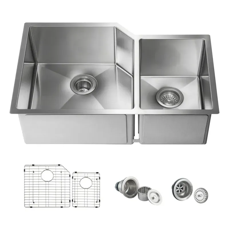 32" Handcrafted Undermount Double Bowl Stainless Steel Kitchen Sink - KBC1-32D