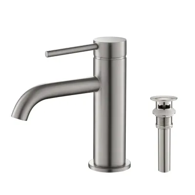 Halo Single Handle Bathroom Vanity Sink Faucet with Pop Up Drain Brushed Nickel - KBCBF-1008BN