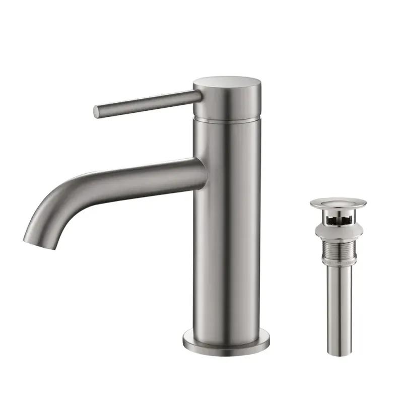 Halo Single Handle Bathroom Vanity Sink Faucet with Pop Up Drain Brushed Nickel - KBCBF-1008BN