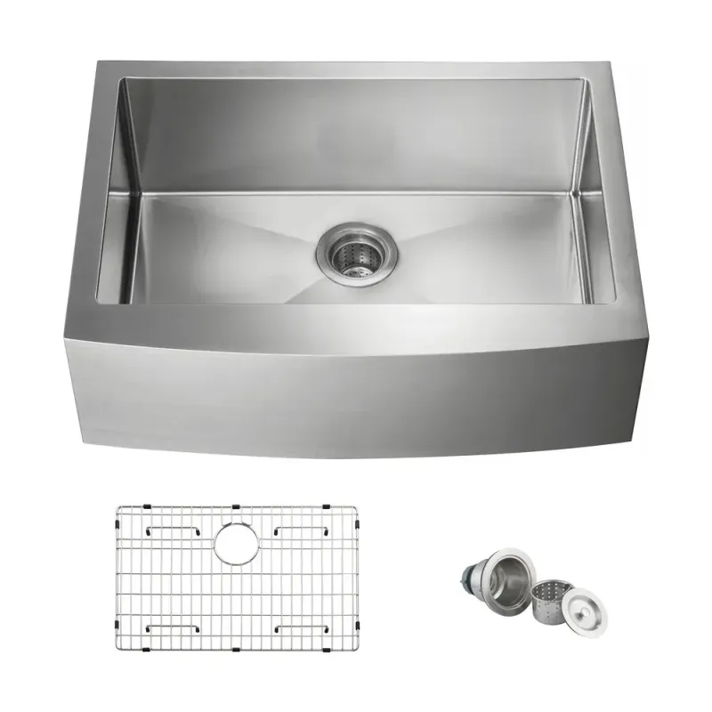 30" Handcrafted Farmhouse Apron Single Bowl Stainless Steel Kitchen Sink - KBC1-30SF