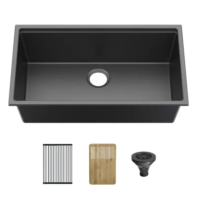 33 33" Black Undermount Workstation Single Bowl Quartz Kitchen Sink - KBC4-33ST