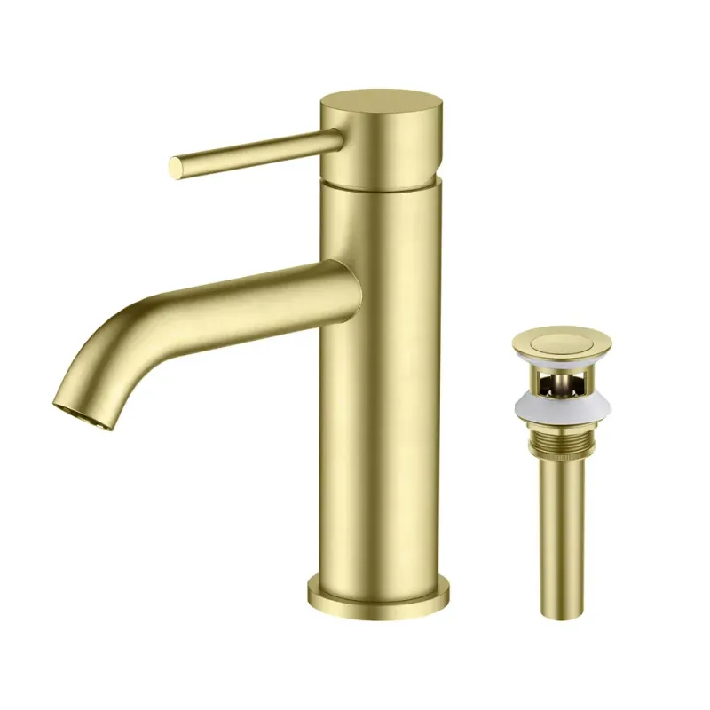 Single Handle Bathroom Vanity Sink Faucet with Pop Up Drain Brushed Gold - KBF201BG