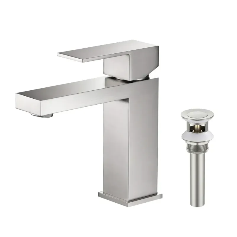 Single Handle Bathroom Vanity Sink Faucet with Pop Up Drain Brushed Nickel - KBF202BN