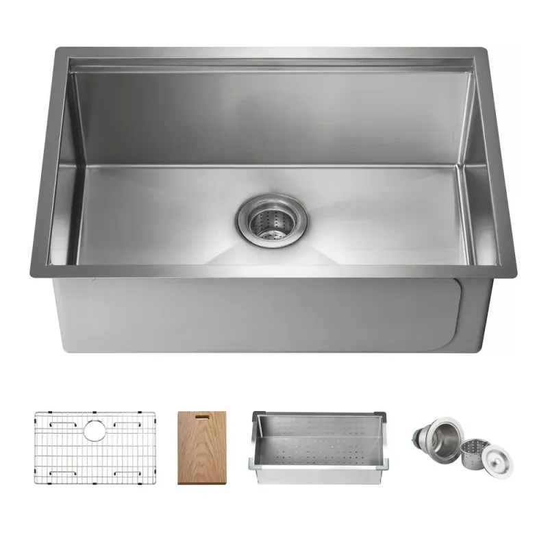 28" Undermount Single Bowl Stainless Steel Workstation Sink - KBC1-28ST