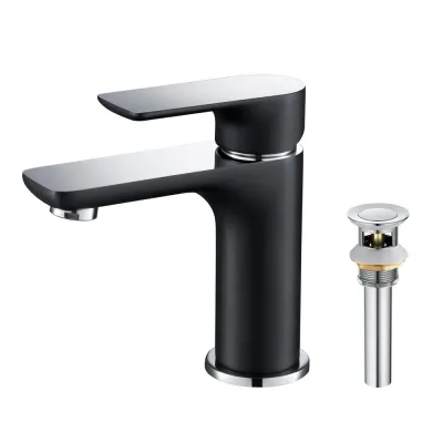Austin Single Handle Bathroom Vanity Sink Faucet with Pop Up Drain Matte Black with Polished Chrome - KBCBF-1019CB