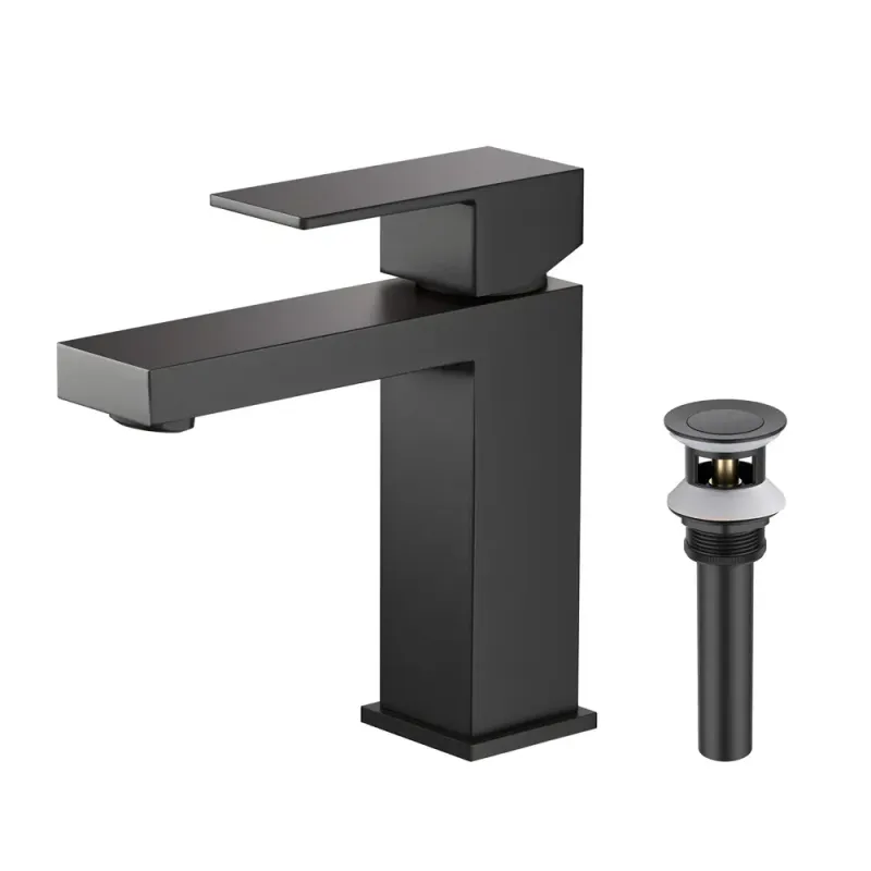 Single Handle Bathroom Vanity Sink Faucet with Pop Up Drain Matte Black - KBF202MB