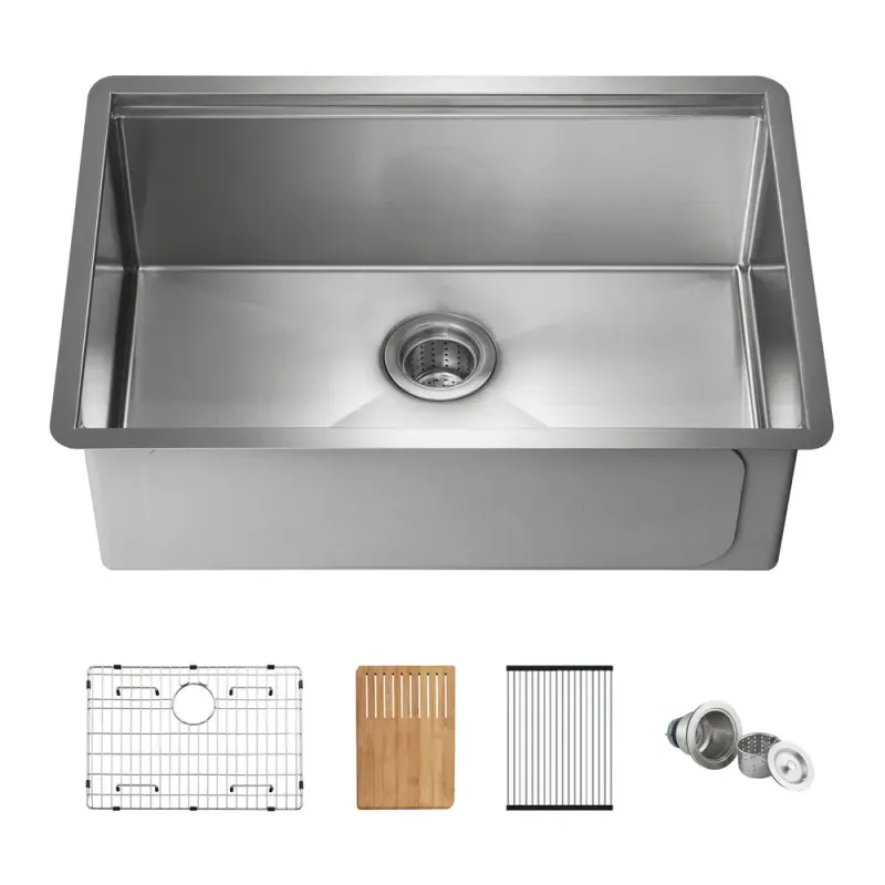 27" Handcrafted 316 Marine Grade Stainless Steel Single Bowl Workstation Undermount Kitchen Sink - KBC3-27ST