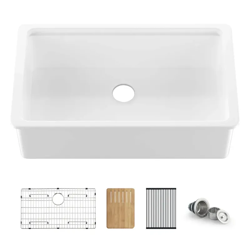 Nova 33" White Fireclay Undermount Workstation Sink - KBC2-33ST