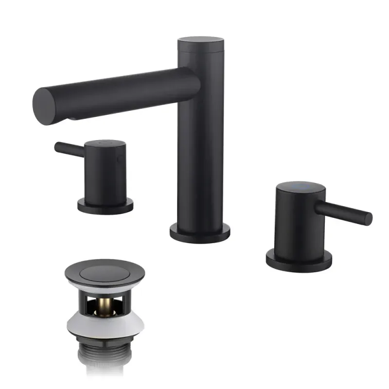 Halo 8" Widespread Bathroom Sink Faucet with Drain Assembly Matte Black - KBCBF-1025MB
