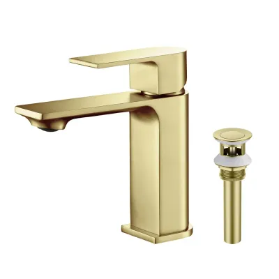Aurora Single Handle Bathroom Vanity Sink Faucet with Pop Up Drain Brushed Gold - KBCBF-1001BG Aurora Single Handle Bathroom Vanity Sink Faucet with Pop Up Drain Brushed Gold - KBCBF-1001BG