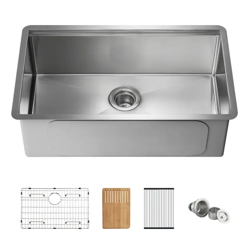 30" Handcrafted 316 Marine Grade Stainless Steel Single Bowl Workstation Undermount Kitchen Sink - KBC3-30ST