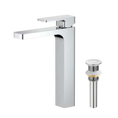 Fusion Single Handle Bathroom Vessel Sink Faucet with Pop Up Drain Polished Chrome - KBCBF-1018CH Fusion Single Handle Bathroom Vessel Sink Faucet with Pop Up Drain Polished Chrome - KBCBF-1018CH