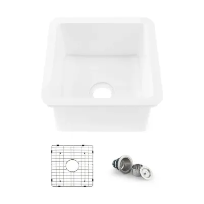 Nova 18 Nova 18" White Fireclay Single Bowl Kitchen Undermount Sink - KBC2-18SQ