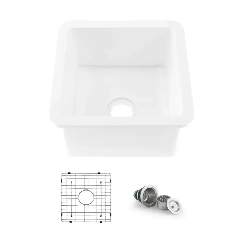 Nova 18" White Fireclay Single Bowl Kitchen Undermount Sink - KBC2-18SQ