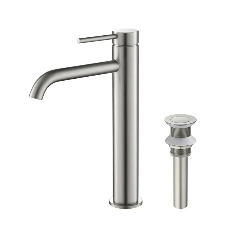 Halo Single Handle Bathroom Vessel Sink Faucet with Pop Up Drain Brushed Nickel - KBCBF-1009BN