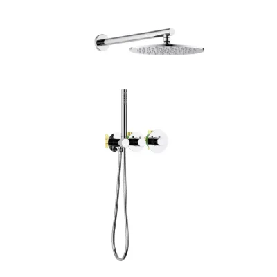 Halo 2-Function Thermostatic Wall Mount Shower System with Rough-in Valve Polished Chrome - KBCSF-4010CH Halo 2-Function Thermostatic Wall Mount Shower System with Rough-in Valve Polished Chrome - KBCSF-4010CH
