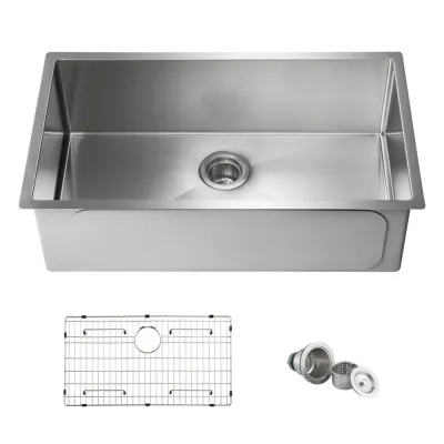 32 3/4" Handcrafted Undermount Single Bowl 16-gauge Stainless Steel Kitchen Sink - KBC1-33S