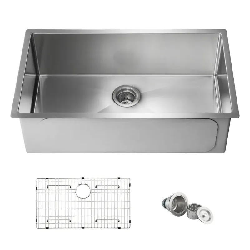 32 3/4" Handcrafted Undermount Single Bowl 16-gauge Stainless Steel Kitchen Sink - KBC1-33S