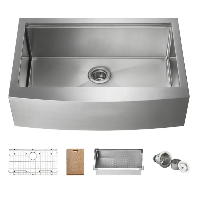 33" Farmhouse Apron Single Bowl Stainless Steel Workstation Kitchen Sink - KBC1-33SFT