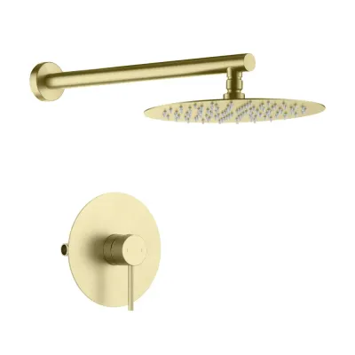 Halo Pressure Balanced Single Function Wall Mount Shower System with Rough-In Valve Brushed Gold - KBCSF-4007BG