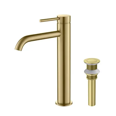 Halo Single Handle Bathroom Vessel Sink Faucet with Pop Up Drain Brushed Gold - KBCBF-1009BG
