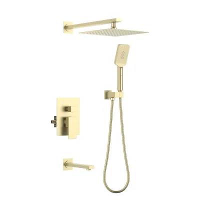 Quadra Pressure Balanced 3-Function Wall Mount Shower System with Rough-In Valve Brushed Gold - KBCSF-4006BG Quadra Pressure Balanced 3-Function Wall Mount Shower System with Rough-In Valve Brushed Gold - KBCSF-4006BG