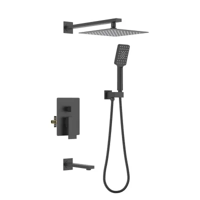 Quadra Pressure Balanced 3-Function Wall Mount Shower System with Rough-In Valve Matte Black - KBCSF-4006MB Quadra Pressure Balanced 3-Function Wall Mount Shower System with Rough-In Valve Matte Black - KBCSF-4006MB
