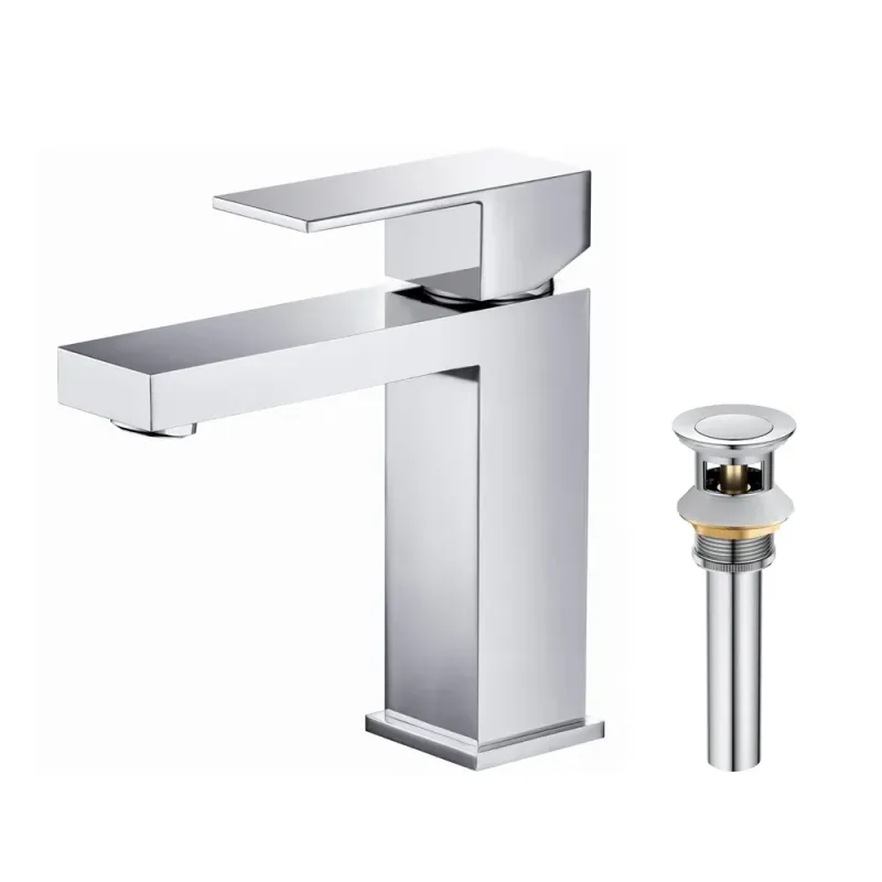 Single Handle Bathroom Vanity Sink Faucet with Pop Up Drain Polished Chrome - KBF202CH