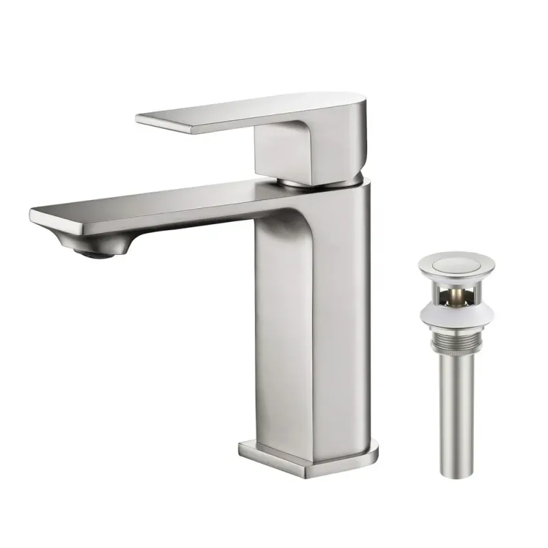 Aurora Single Handle Bathroom Vanity Sink Faucet with Pop Up Drain Brushed Nickel - KBCBF-1001BN