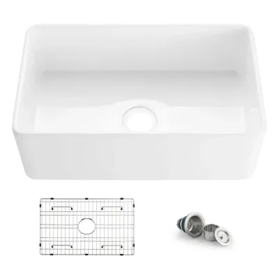 Nova 30 Nova 30" White Fireclay Single Bowl Kitchen Farmhouse Sink - KBC2-30SF
