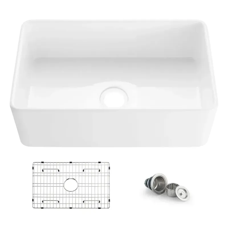 Nova 30" White Fireclay Single Bowl Kitchen Farmhouse Sink - KBC2-30SF