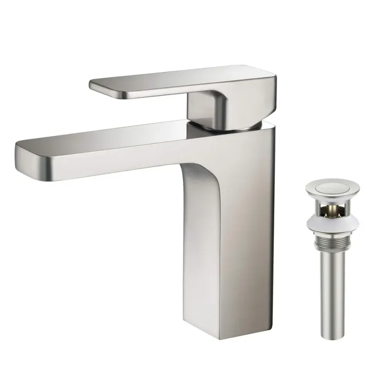 Fusion Single Handle Bathroom Vanity Sink Faucet with Pop Up Drain Brushed Nickel - KBCBF-1017BN