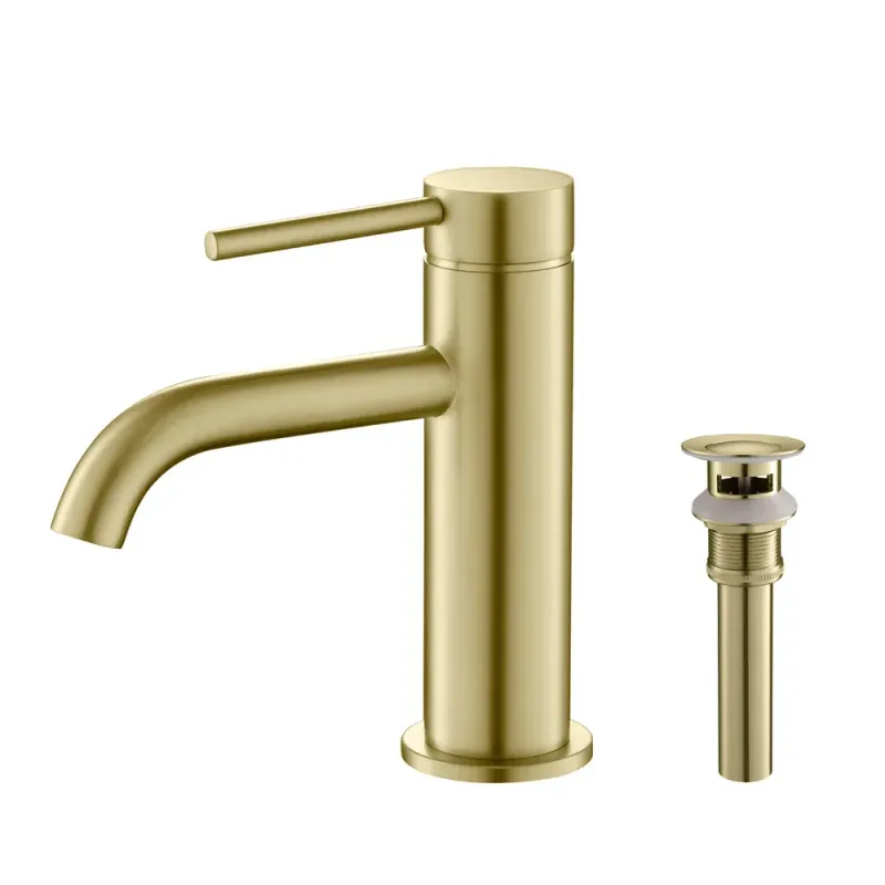 Halo Single Handle Bathroom Vanity Sink Faucet with Pop Up Drain Brushed Gold - KBCBF-1008BG