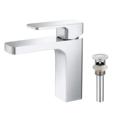 Fusion Single Handle Bathroom Vanity Sink Faucet with Pop Up Drain Polished Chrome - KBCBF-1017CH Fusion Single Handle Bathroom Vanity Sink Faucet with Pop Up Drain Polished Chrome - KBCBF-1017CH